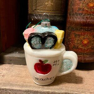 #1 Teacher Glass Christmas Ornament